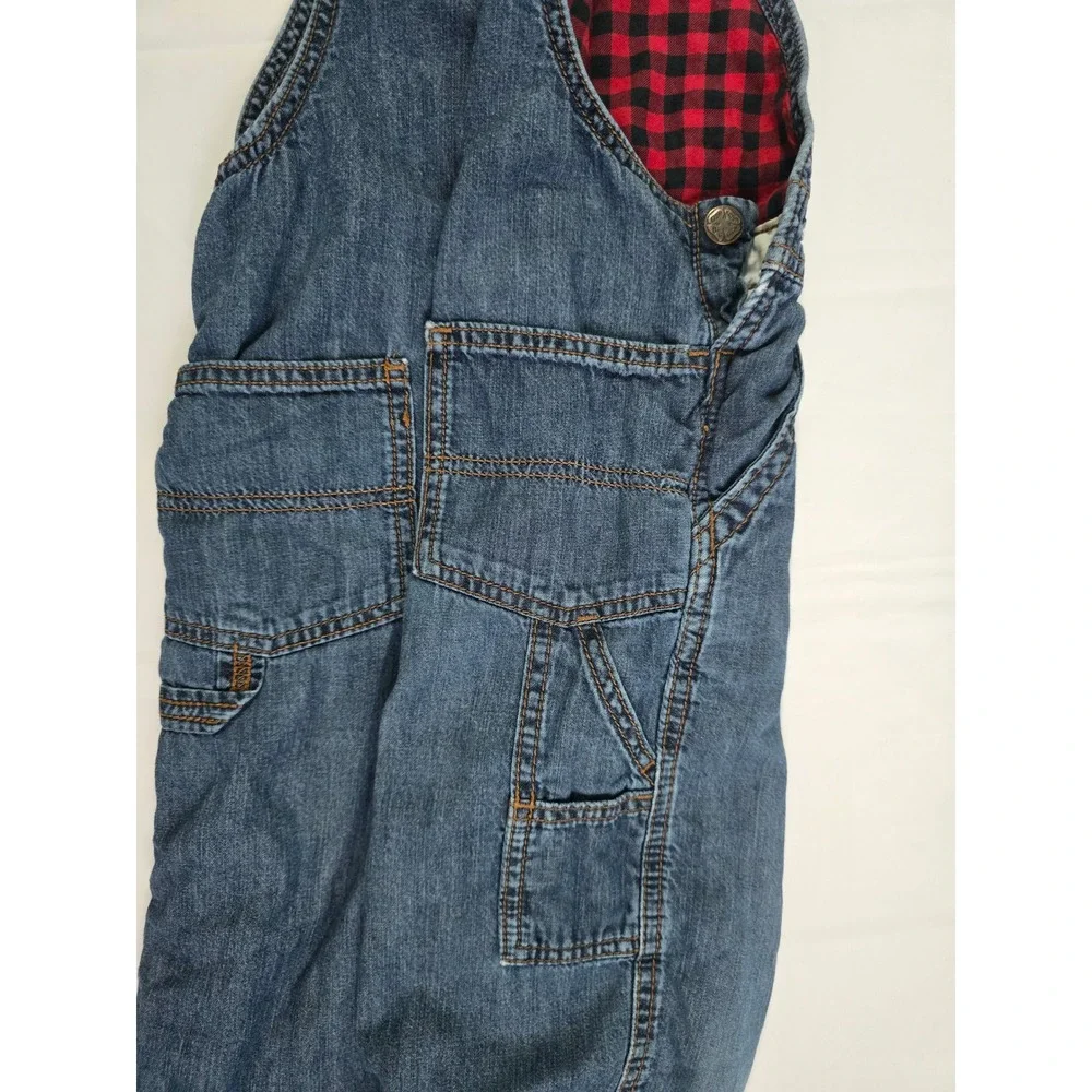 OshKosh Bgosh Boys 5T Flannel Lined Denim Overall BuffaloPlaid Blue Red 21602610